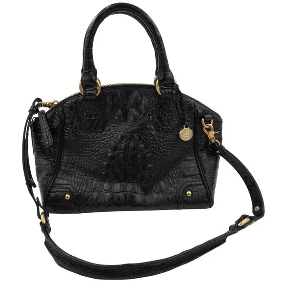 Brahmin Duxbury Satchel Black Melbourne Croc Embossed Leather Designer Purse Bag - Picture 13 of 16